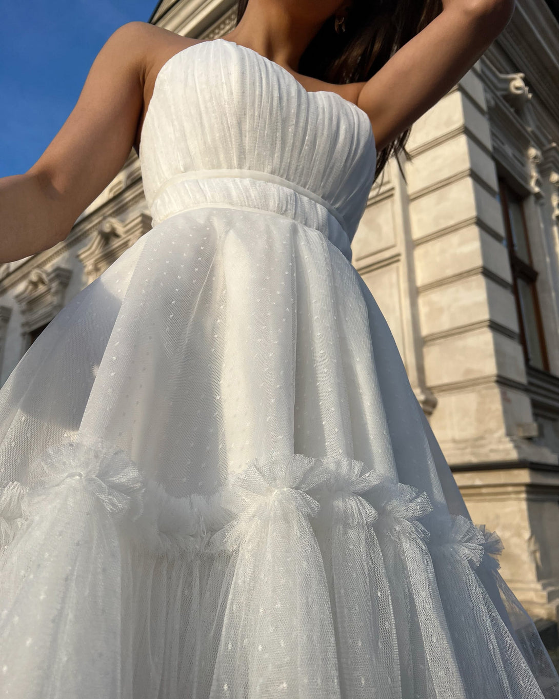 Rochie de ocazie alba scurta din dantela cu corset - BELLADRESS