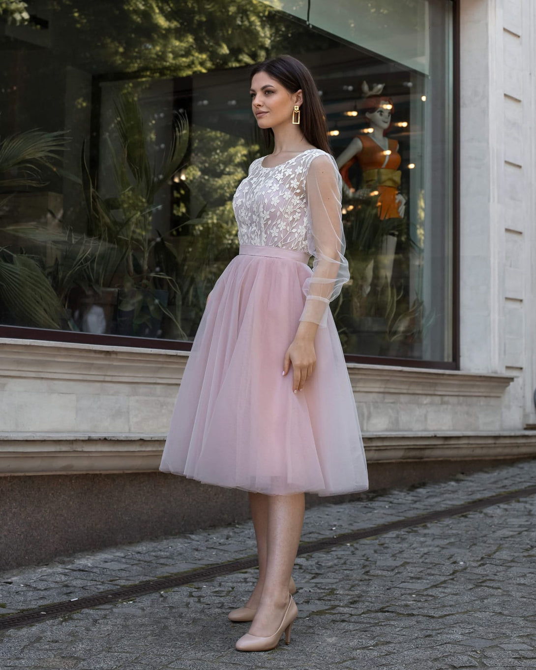 Rochie elegantă cununie civilă midi cu corset - BELLADRESS