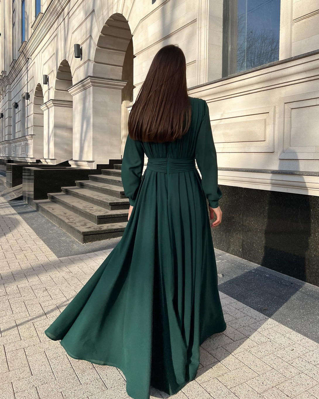 Rochie eleganta de seara lunga din voal verde - BELLADRESS