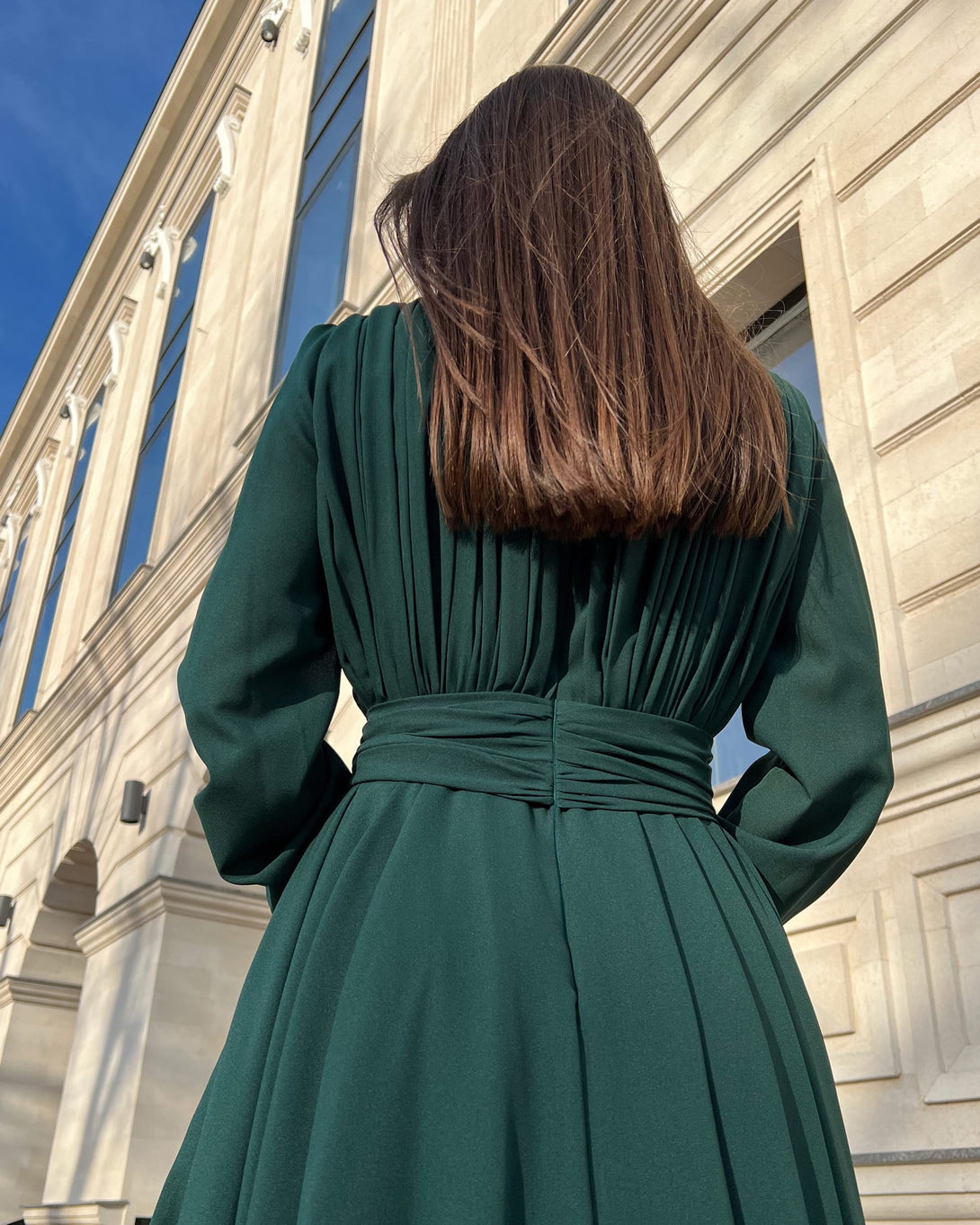Rochie eleganta de seara lunga din voal verde - BELLADRESS